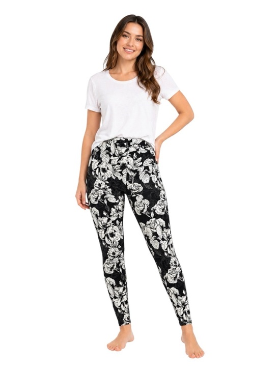 Soft Surroundings Pants - Soft Surroundings Black White Floral Leggings Womens Medium Stretch pant Size M